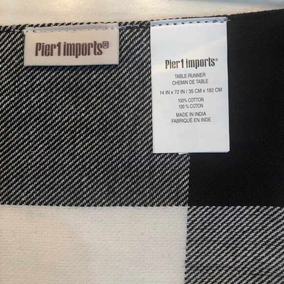 Pier 1 Imports Black White Buffalo Check Table Runner Holiday Decor 14.5” X 74 - Picture 3 of 8